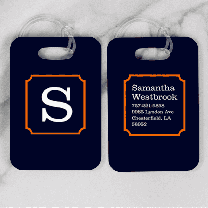 Navy with Orange Frame Monogram Luggage Tag