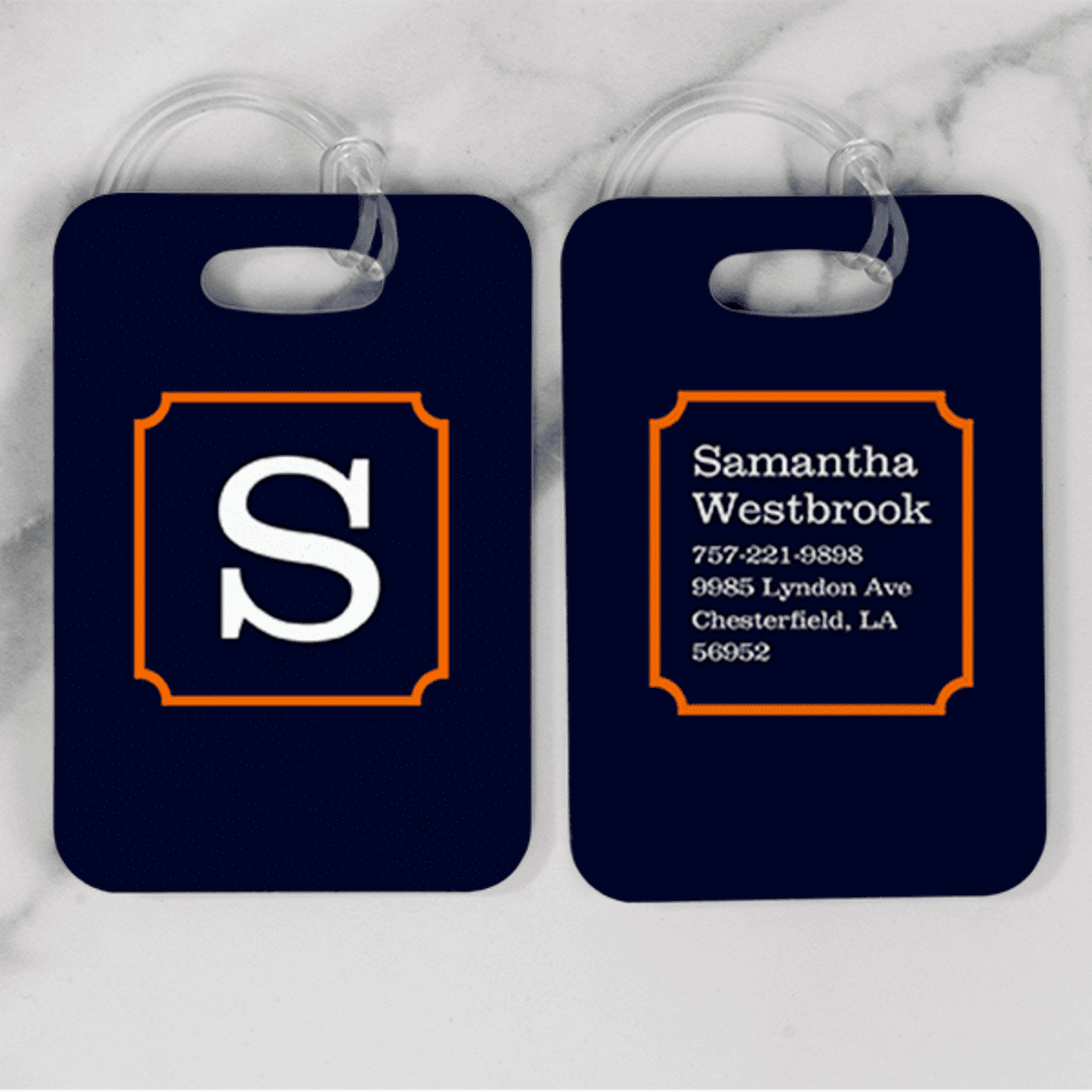 Navy with Orange Frame Monogram Luggage Tag