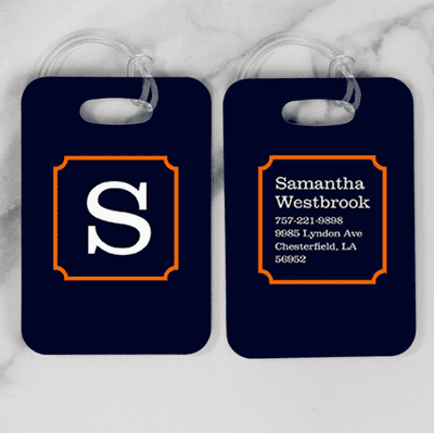 Navy with Orange Frame Monogram Luggage Tag - alternate view