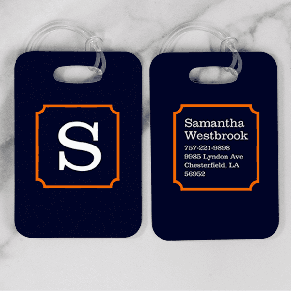 Navy with Orange Frame Monogram Luggage Tag