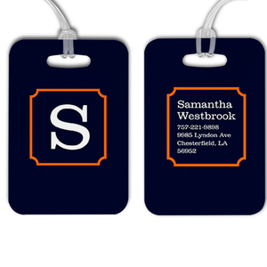 Navy with Orange Frame Monogram Luggage Tag