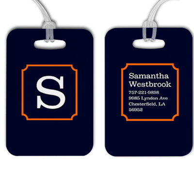 Navy with Orange Frame Monogram Luggage Tag