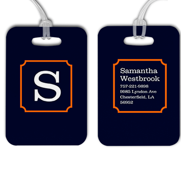 Navy with Orange Frame Monogram Luggage Tag