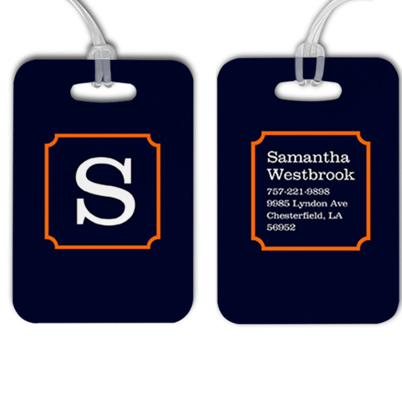 Navy with Orange Frame Monogram Luggage Tag