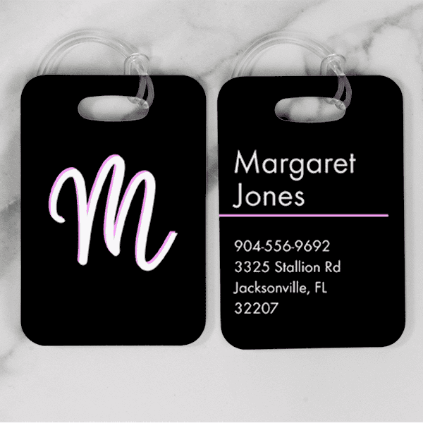 Pink and White Shadowed Text Monogram Luggage Tag