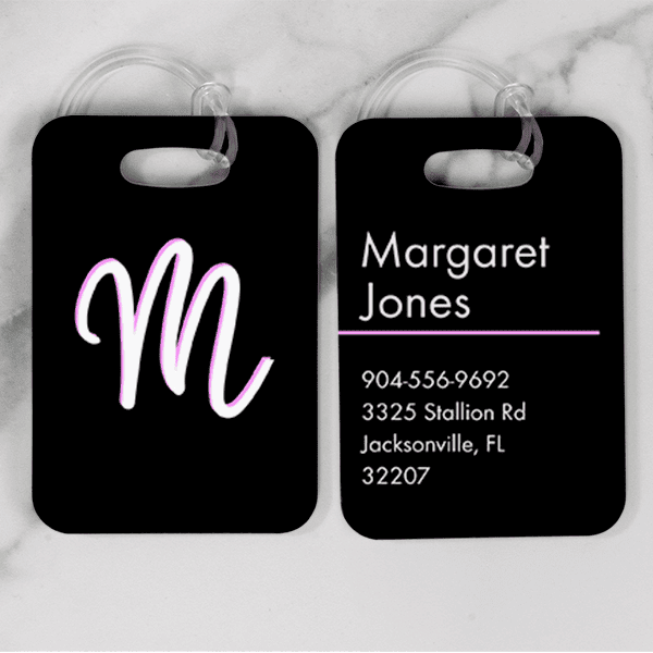 Pink and White Shadowed Text Monogram Luggage Tag