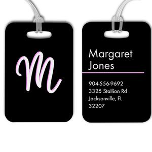 Pink and White Shadowed Text Monogram Luggage Tag