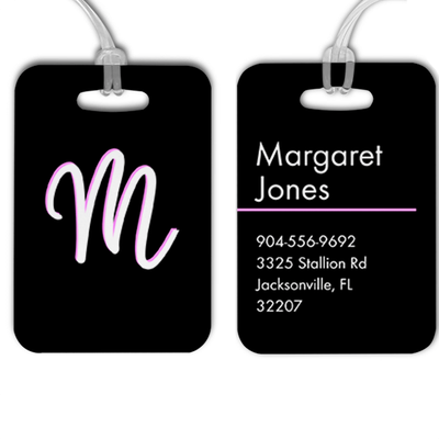 Pink and White Shadowed Text Monogram Luggage Tag