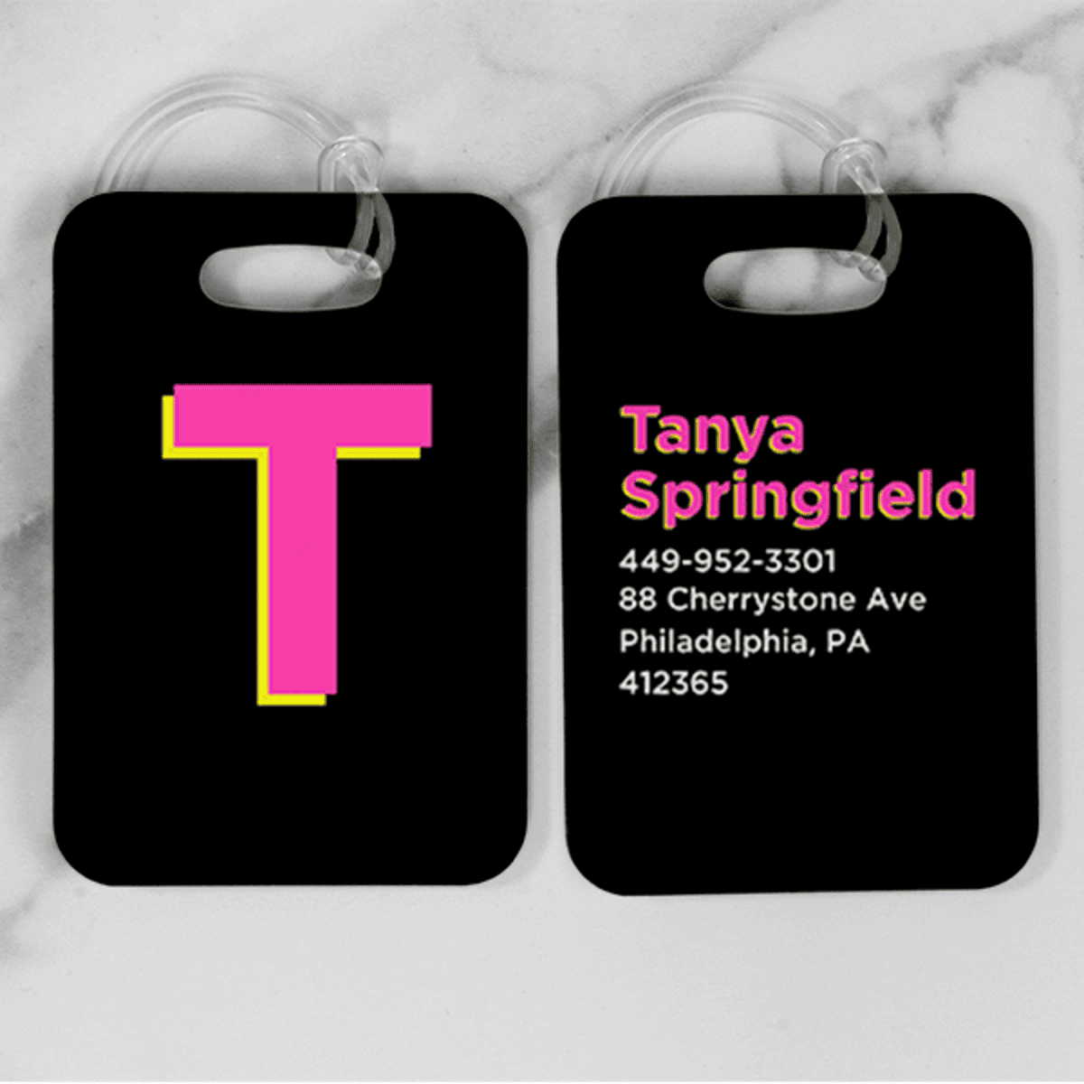Pink and Yellow Shadowed Text Monogram Luggage Tag