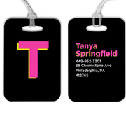 Pink and Yellow Shadowed Text Monogram Luggage Tag