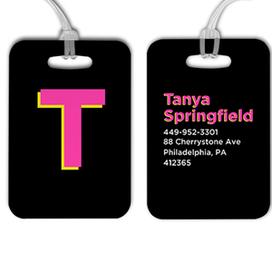 Pink and Yellow Shadowed Text Monogram Luggage Tag
