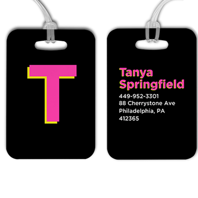 Pink and Yellow Shadowed Text Monogram Luggage Tag