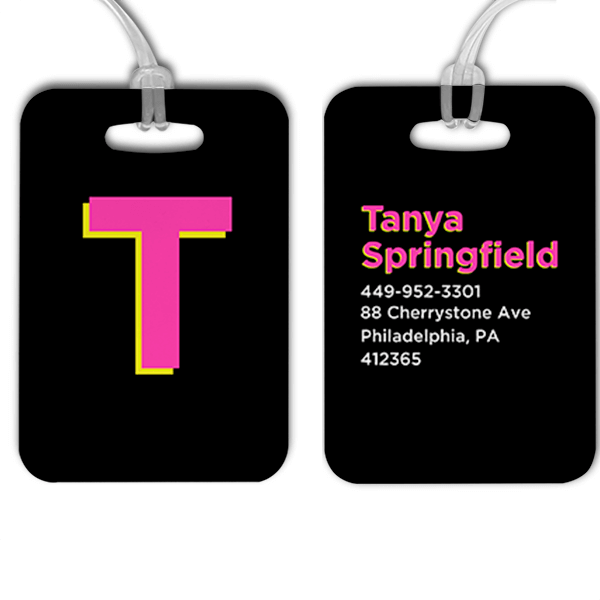 Pink and Yellow Shadowed Text Monogram Luggage Tag