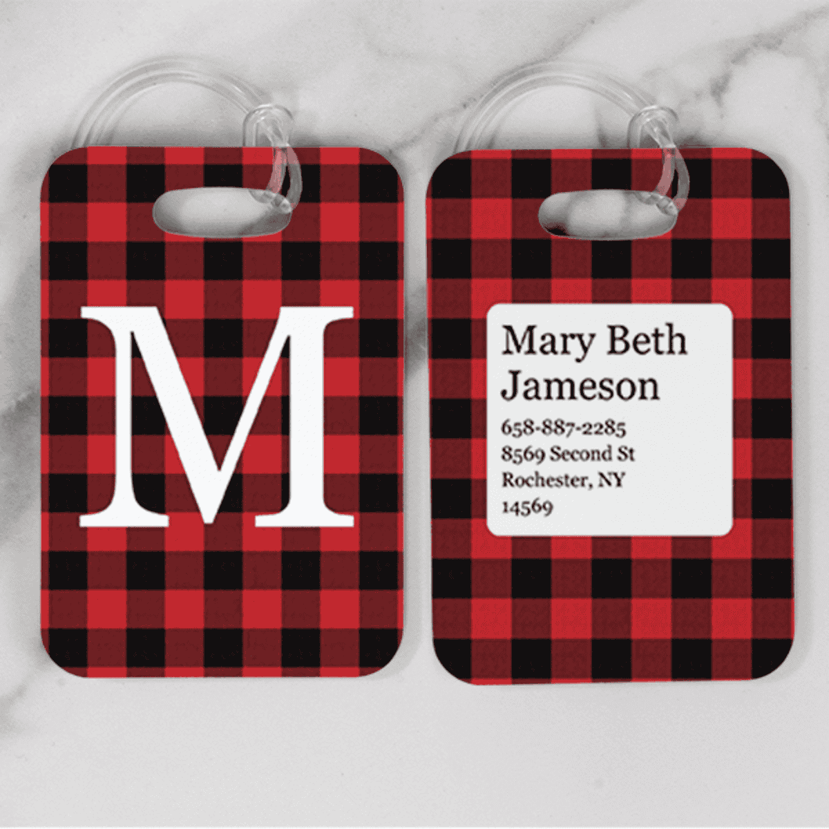 Red Buffalo Plaid Monogram Luggage Tag