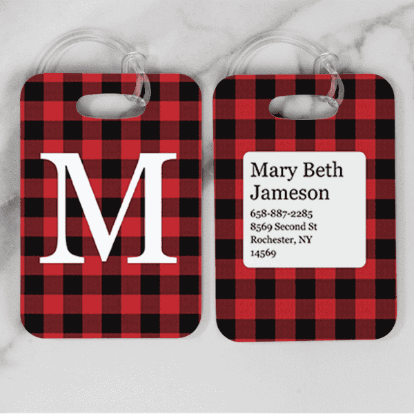 Red Buffalo Plaid Monogram Luggage Tag