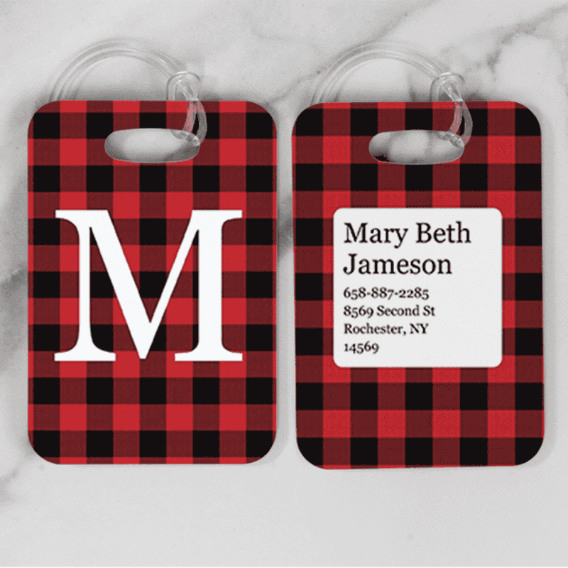 Red Buffalo Plaid Monogram Luggage Tag