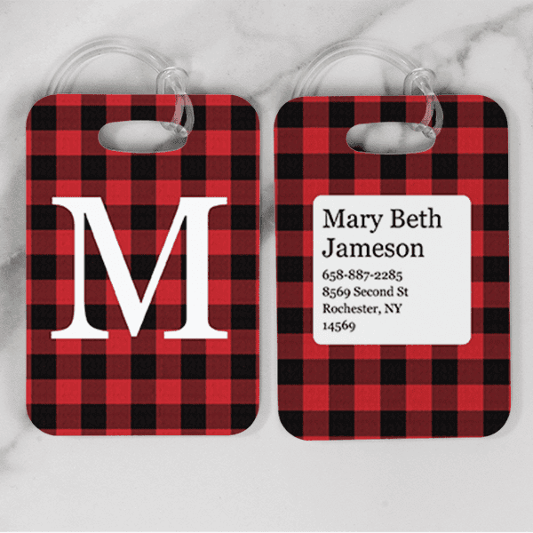 Red Buffalo Plaid Monogram Luggage Tag