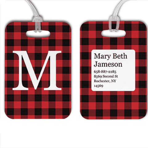 Red Buffalo Plaid Monogram Luggage Tag