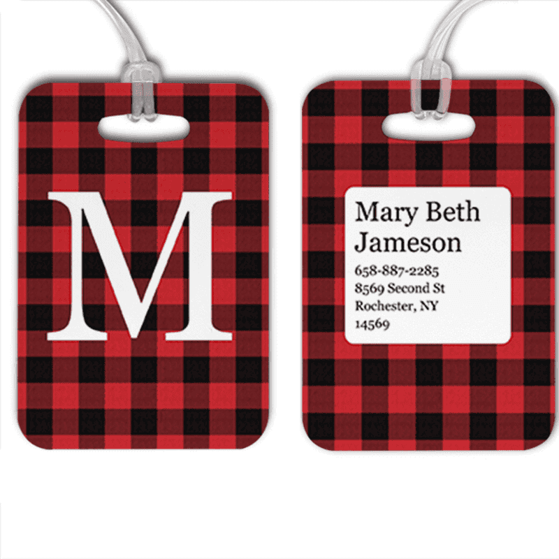 Red Buffalo Plaid Monogram Luggage Tag