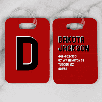 Red Black and White Shadowed Text Monogram Luggage Tag - alternate view