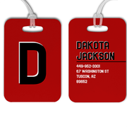 Red Black and White Shadowed Text Monogram Luggage Tag
