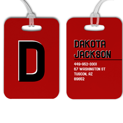Red Black and White Shadowed Text Monogram Luggage Tag