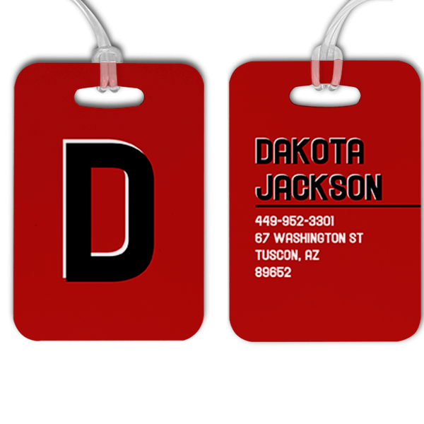 Red Black and White Shadowed Text Monogram Luggage Tag
