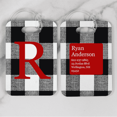 White Buffalo Plaid Monogram Luggage Tag - alternate view