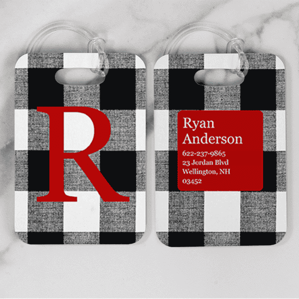 White Buffalo Plaid Monogram Luggage Tag