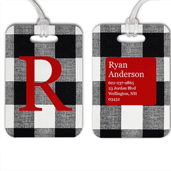 White Buffalo Plaid Monogram Luggage Tag