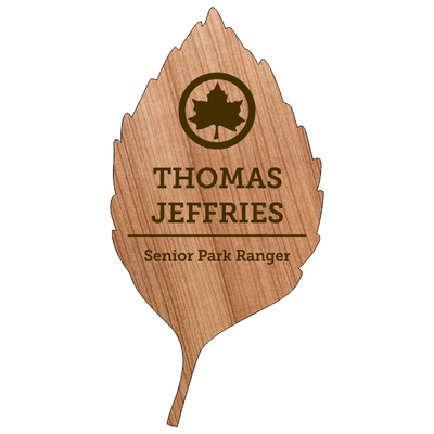 Wood Engraved Skinny Leaf Shaped Name Tag