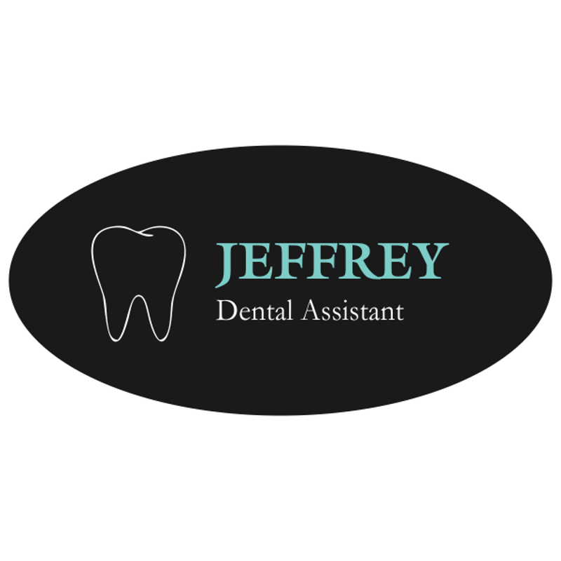 Aqua Green and Black Dental Name Tag with Tooth Shape
