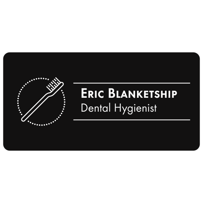 Toothbrush in Circle Dentist Name Tag in Black