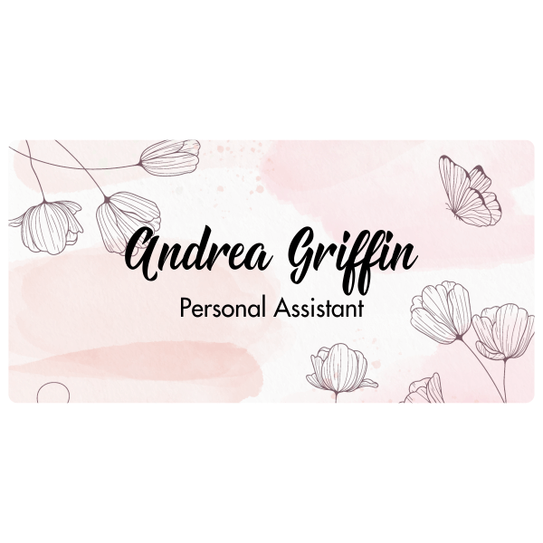 Floral Background Vintage Script Name Tag