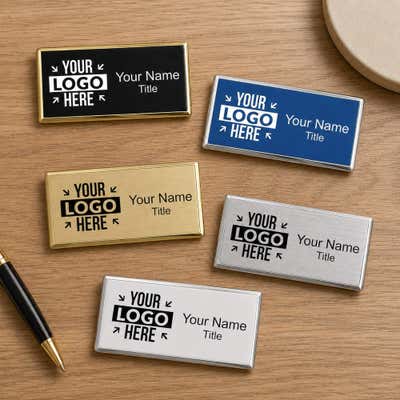 Custom Engraved Metal Framed Name Badge, 1.5" x 3" - alternate view