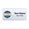 Custom silver 1.5x3 inch name tag - sample template on a white background