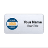 Custom silver 1.5x3 inch name tag - sample template on a white background