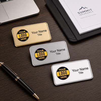 Medium Executive Name Badges | Rounded Corners | Fully Custom UV Printed | 1.5 x 3 Inch - alternate view