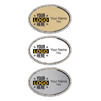 Silver Bling Oval Name Tag - alternate view