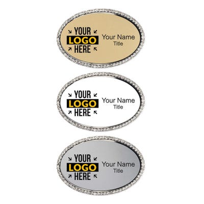Silver Bling Oval Name Tag - alternate view