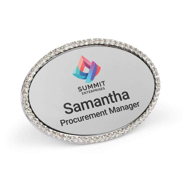 Silver Bling Oval Name Tag