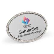 Silver Bling Oval Name Tag