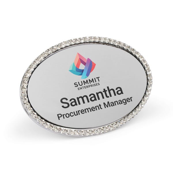Silver Bling Oval Name Tag