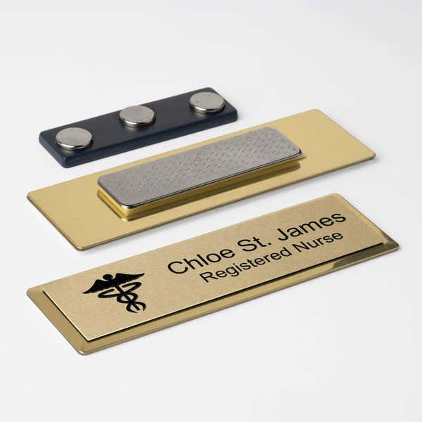 Magnetic nametag option for a gold medical badge 