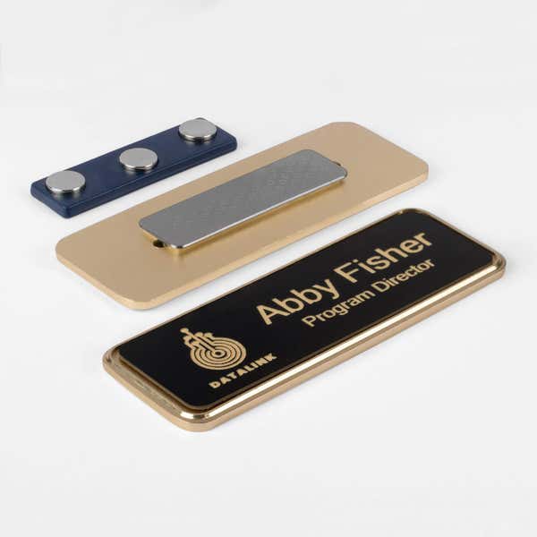1x3 beveled name badge silver frame with magnetic backing