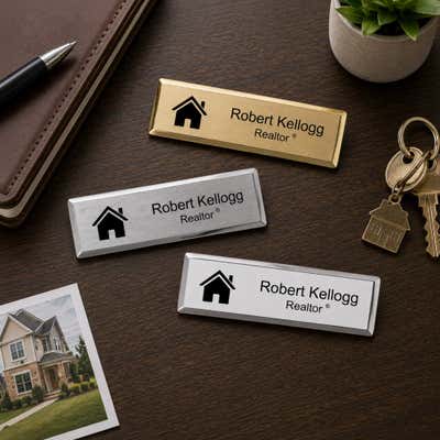 Real Estate Small Rectangular 3" x 1" Premier Holder Name Tag - alternate view
