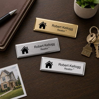 Real Estate Small Rectangular 3" x 1" Premier Holder Name Tag - alternate view