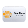 Custom silver 2x3 inch name tag - sample template on a white background