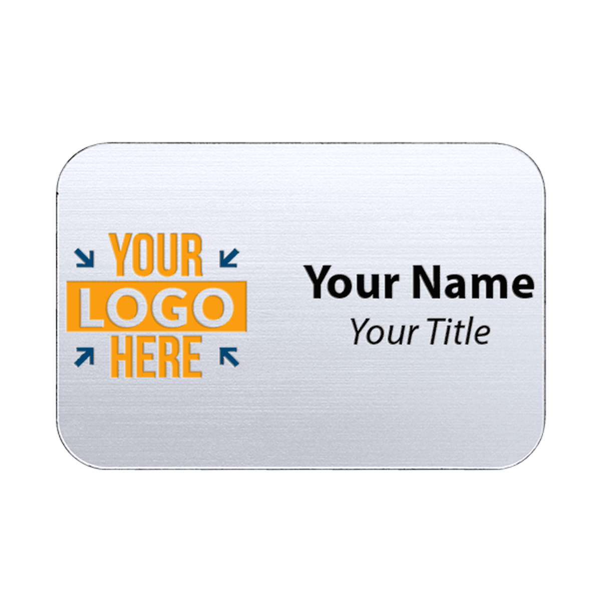 Custom silver 2x3 inch name tag - sample template on a white background