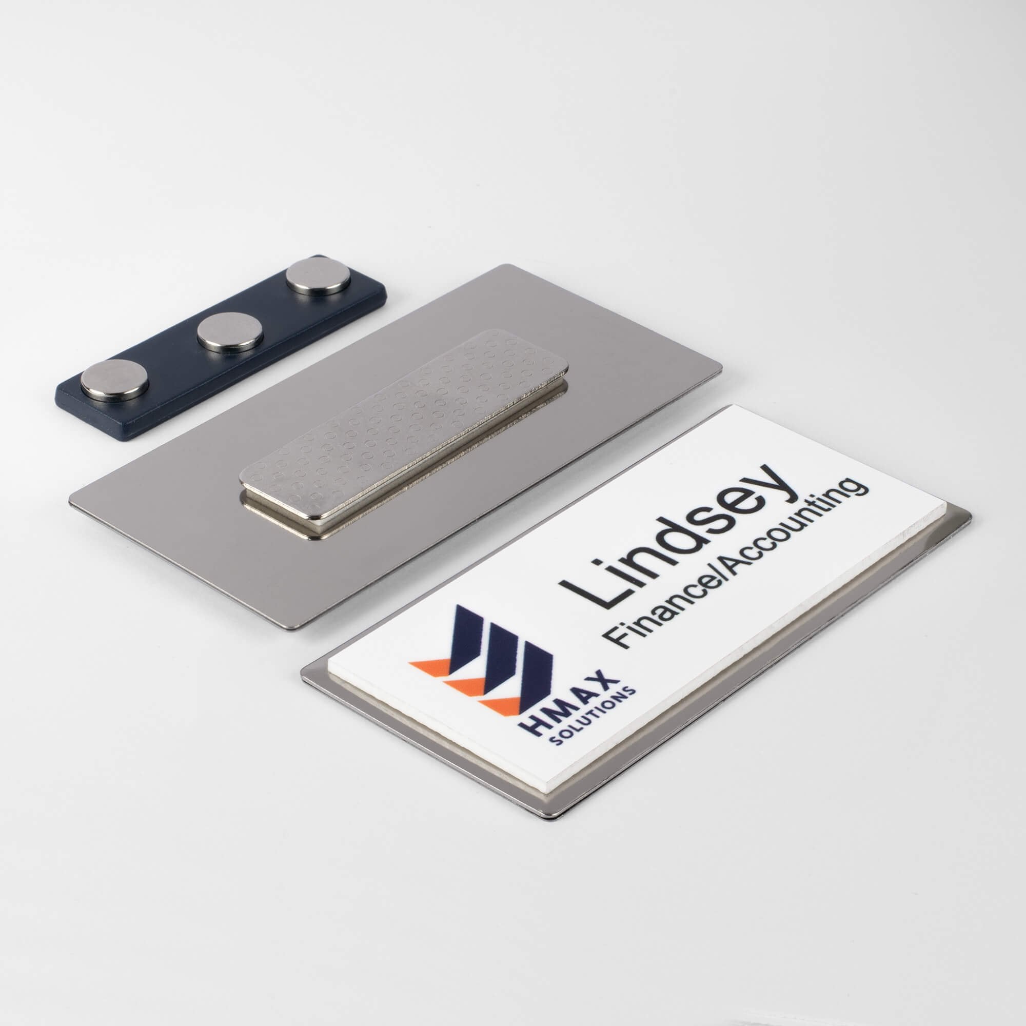 1.5x3 beveled name badge silver frame with magnetic backing